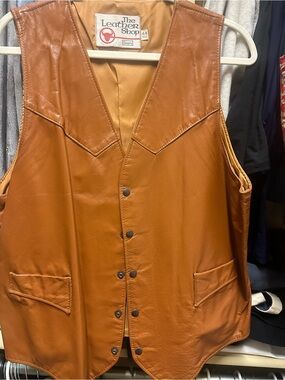 Sears Tan Leather Vest with V-Neck